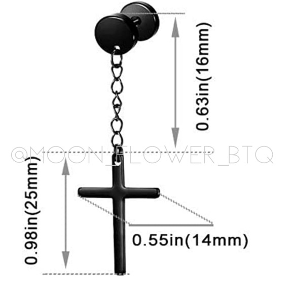 Black Stainless Steel Cross Barbell Earrings - Picture 4 of 7
